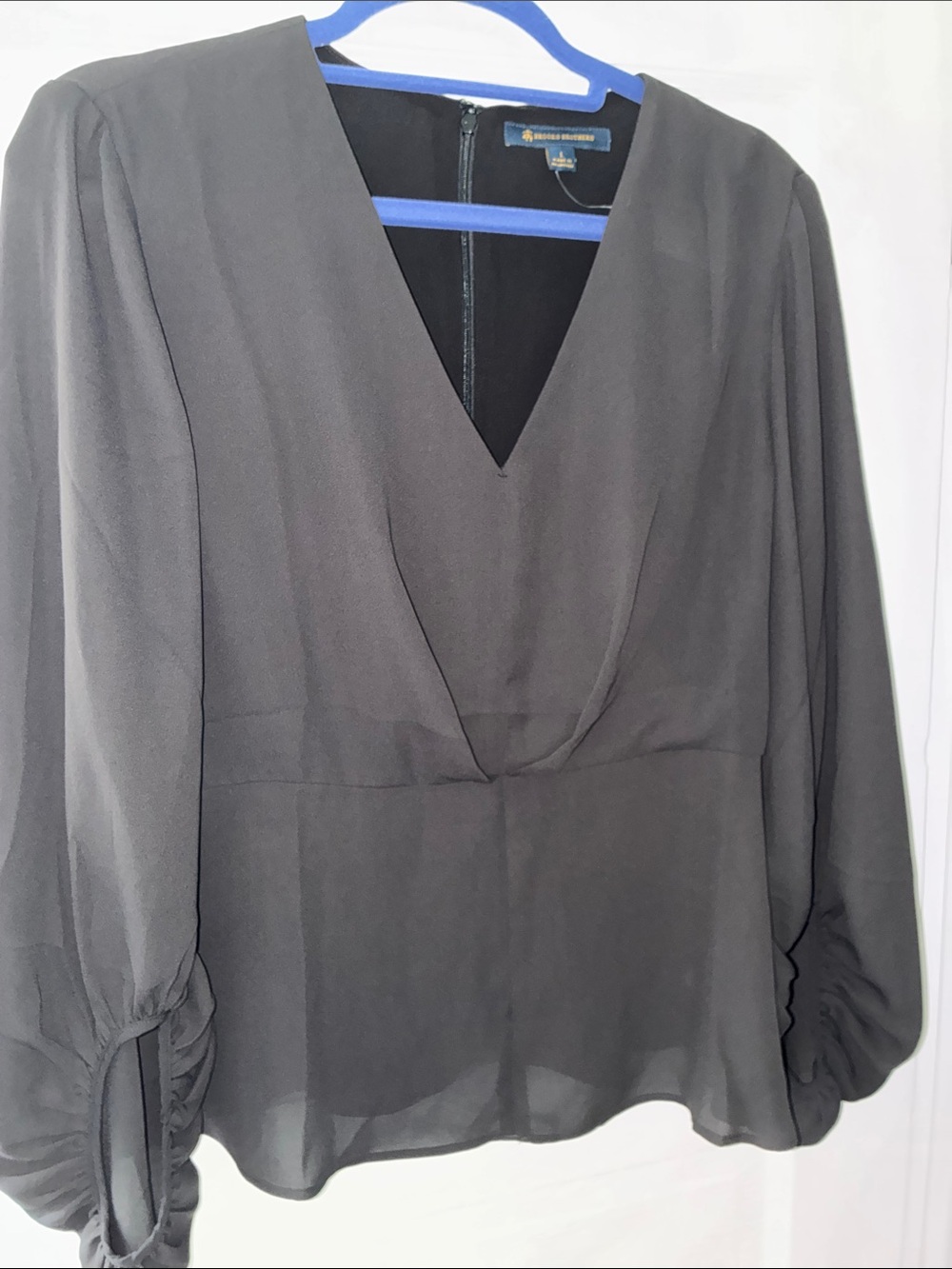 Brooks Brothers Black Crepe V-Neck Peplum Long Sleeve Blouse